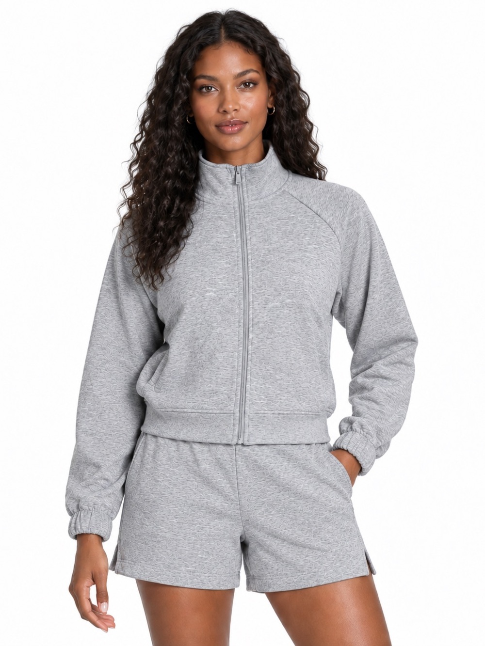 All In Motion Women's Airy Sleek Full Zip Jacket Long Sleeve Heathered Gray L